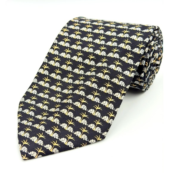 Beaufort Tie Rack Other - Beaufort Tie Rack Elephant Palm Tree Silk‎ Mens Tie Black Gold Italy Made 59.5"L